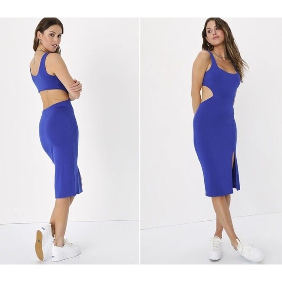 Lulu's "How I Feel" Cobalt Blue Cutout Bodycon Midi Dress sz Med NWOT - Picture 2 of 8